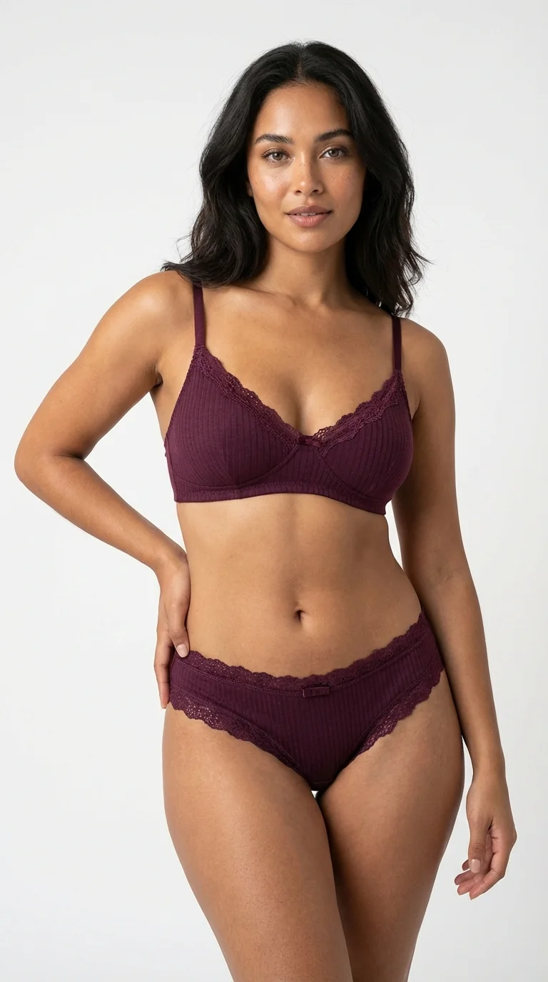 Burgundy Fitilli (Ribbed) Bikini Külot - Arka Görünüm